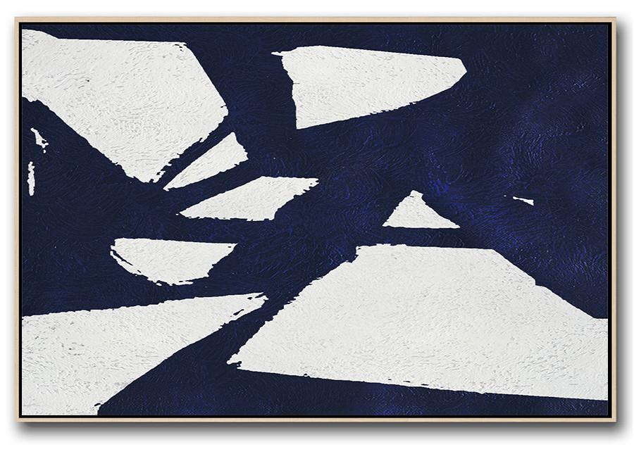 Horizontal Navy Painting Abstract Minimalist Art On Canvas - Modern Art Online Extra Large